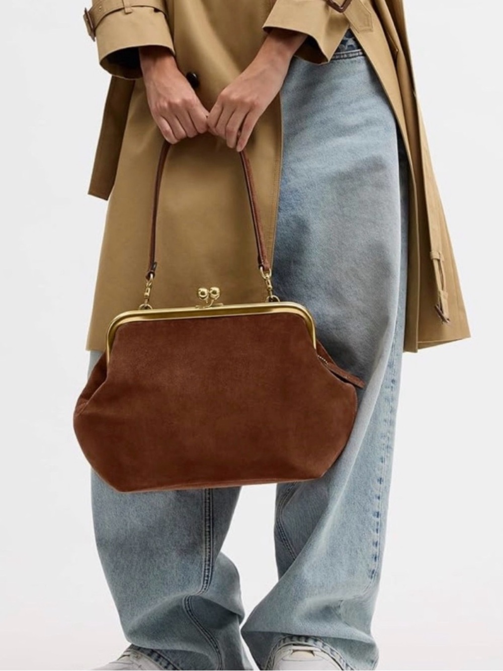Coach Kisslock Frame Bag 27 Warm Brown Suede Brass NWT - Picture 14 of 15